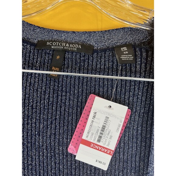 Scotch & Soda Long Lurex Cardigan Womens XS Blue Knit Open Front Casual $189 NWT - Picture 4 of 8